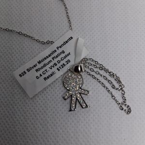 Sterling Silver Rhodium-Plated Sparkling Pendant Necklace - Silver